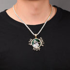 Chilled Custom Alphabet Picture Round Necklace Moissanite Pendant