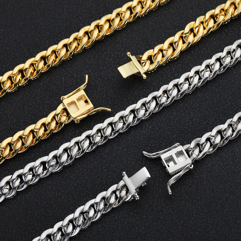 8mm Moissanite Cuban Link Chain in White Gold