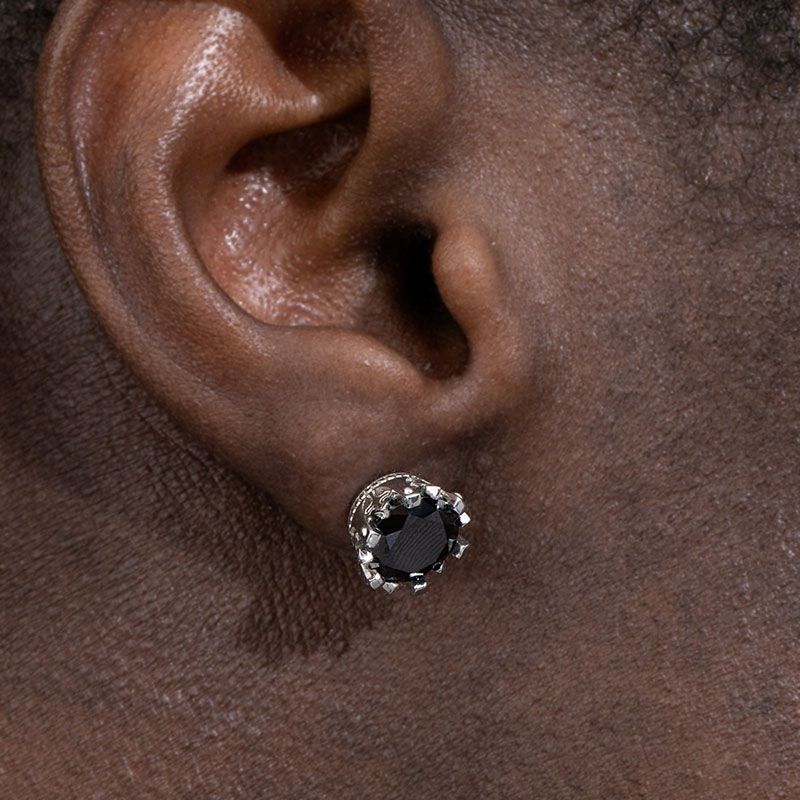 Crown Black Round Cut Moissanite Stud Earrings