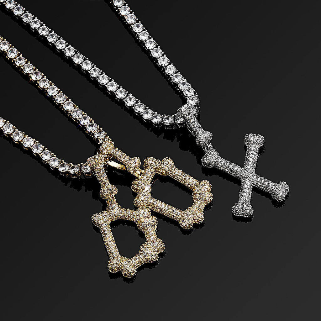 Ice Out Bones Stitching Letter Stitching Custom Moissanite Pendant