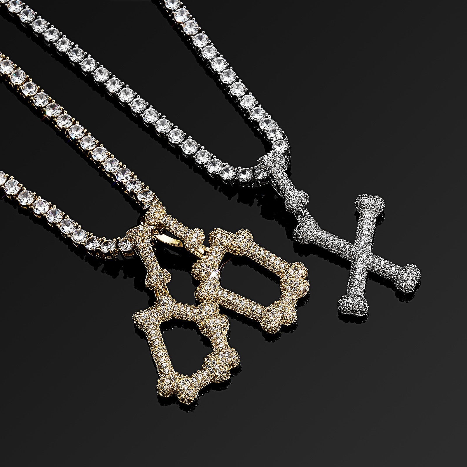 Ice Out Bones Stitching Letter Stitching Custom Moissanite Pendant