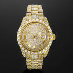 Iced Roman Numerals Round Cut Men's Watch in Gold