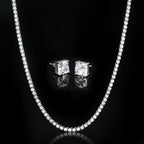 5mm Moissanite Tennis Chain + Radiant Cut Stud Earrings Set in White Gold