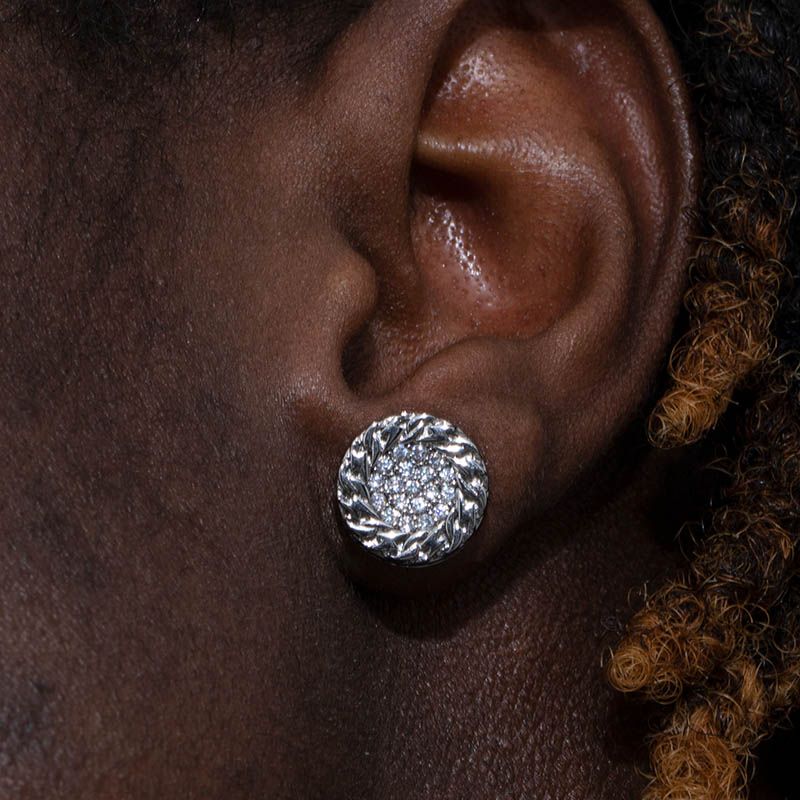 Moissanite Iced Lightning Round Stud Earrings