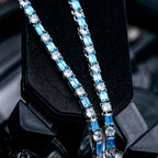 5mm Blue Baguette Cut Stone Tennis Chain in White Gold