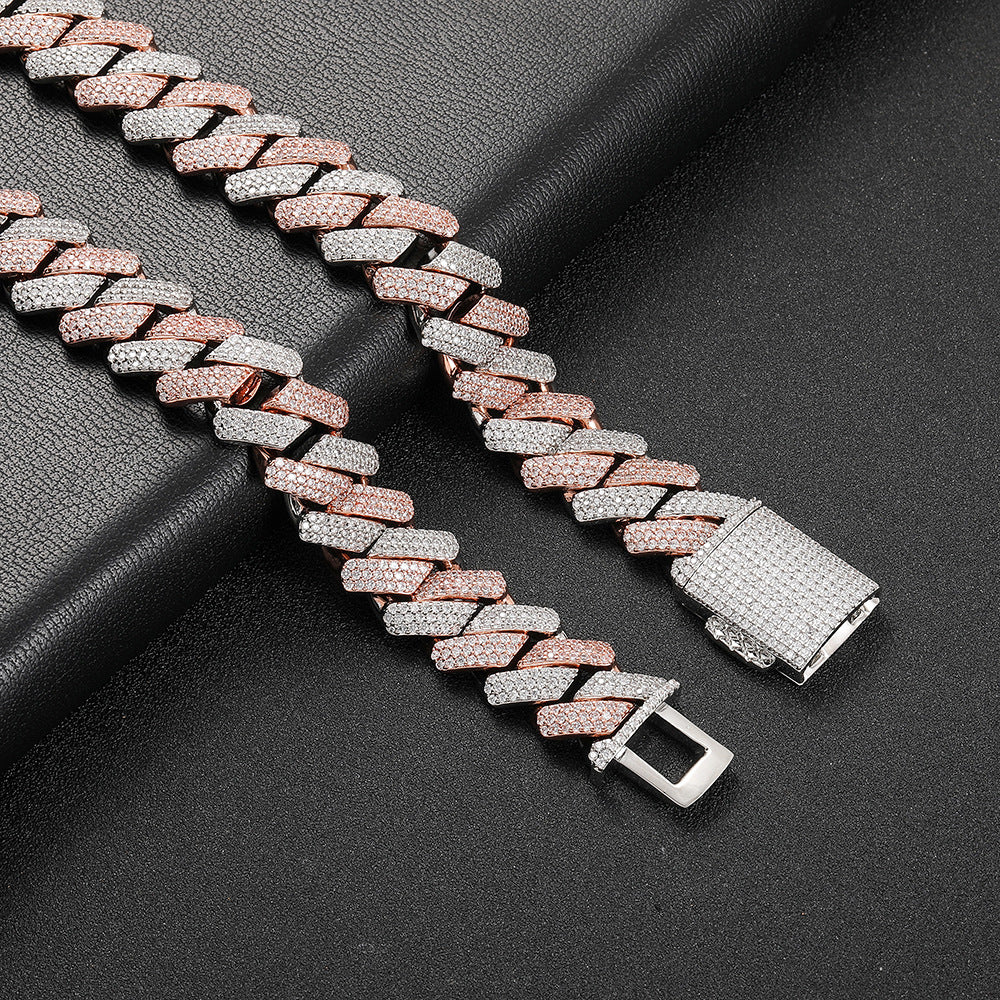 18mm Moissanite Prong Cuban Bracelet 2 Tone White/Rose Gold