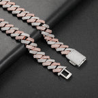 18mm Moissanite Prong Cuban Bracelet 2 Tone White/Rose Gold