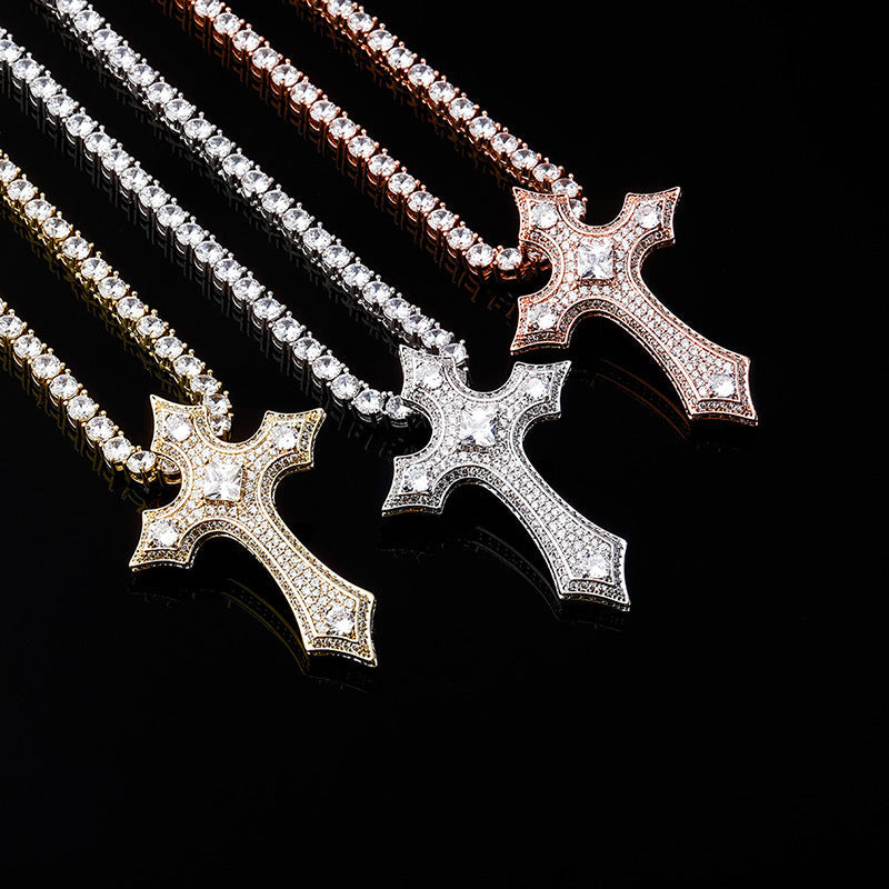 Ice Crystal Cluster Round Cut Cross Moissanite Pendant