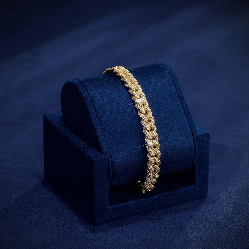 8mm Moissanite Cuban Link Bracelet in Yellow Gold