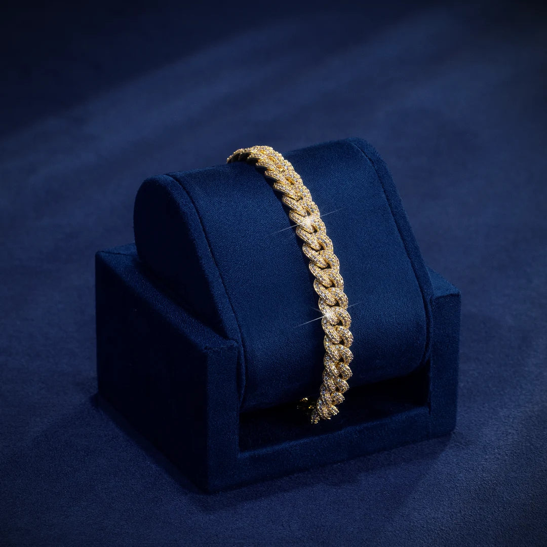8mm Moissanite Cuban Link Bracelet in Yellow Gold