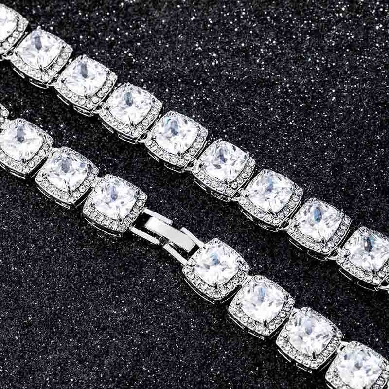Women's 10mm Clustered Tennis Chain in White Gold