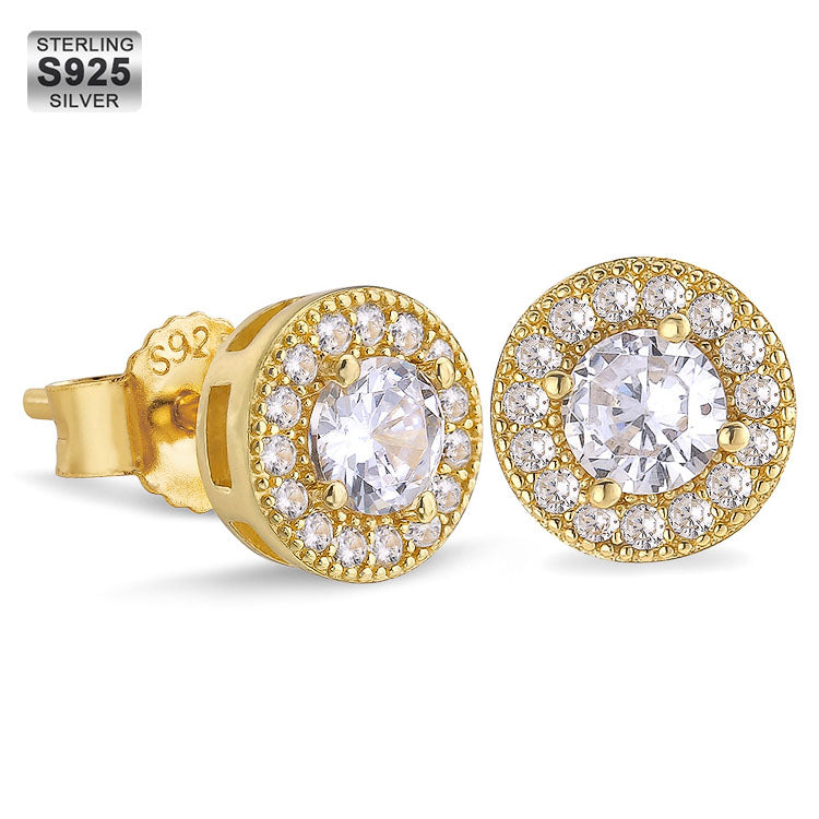 S925 Moissanite Round Iced Sterling Silver Stud Earrings for Men