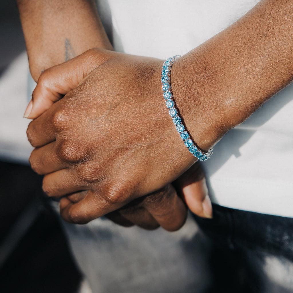 5mm Moissanite Blue Tennis Bracelet For Men