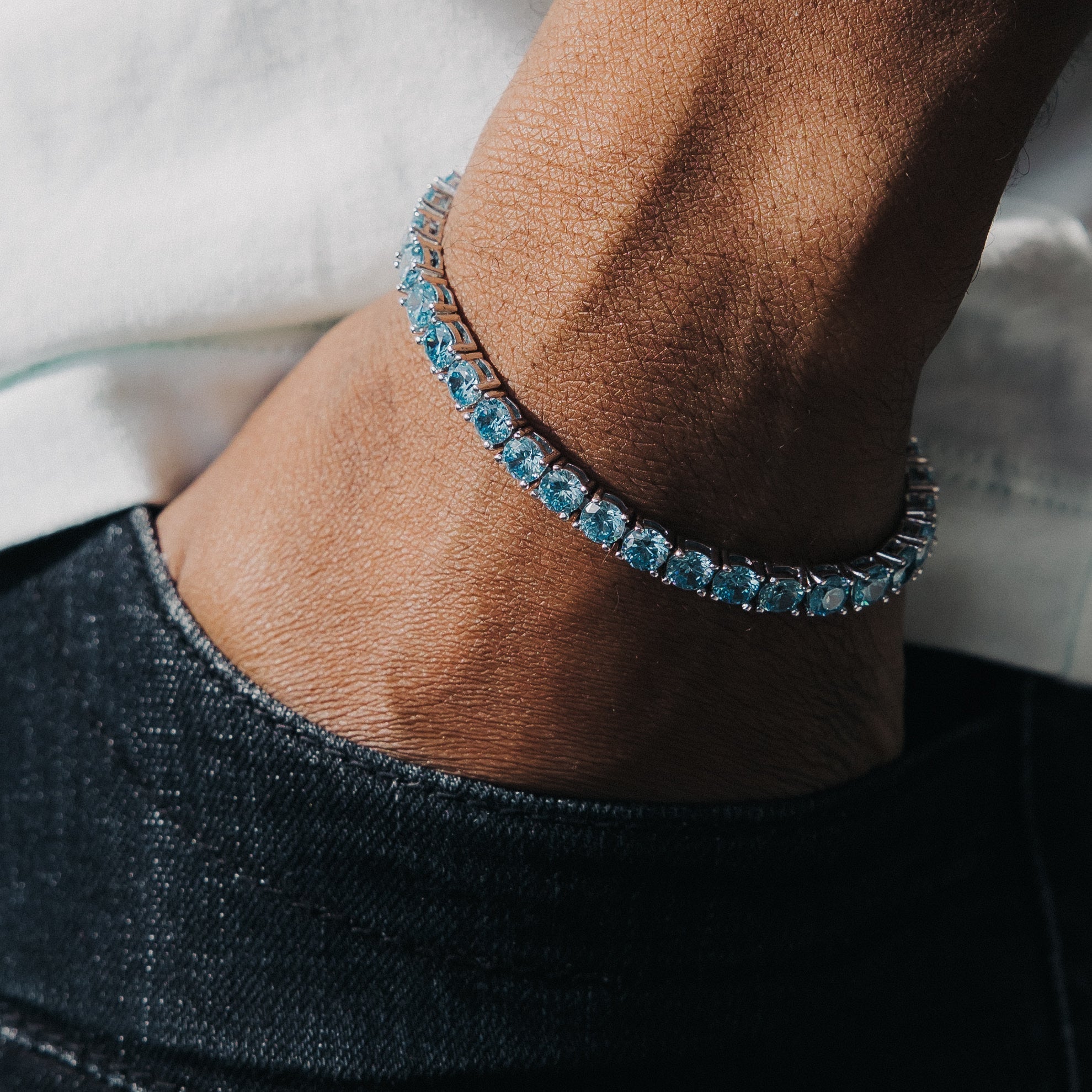 5mm Moissanite Blue Tennis Bracelet For Men