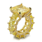 Radiant Cut Yellow Diamonds Golden Tone Engagement Ring