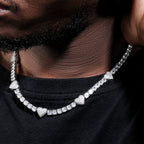 5mm Moissanite Heart and Iced Basketball Tennis Chain in White Gold