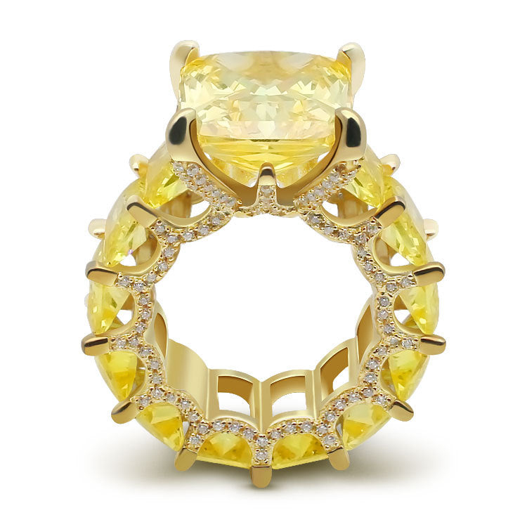 Radiant Cut Yellow Diamonds Golden Tone Engagement Ring