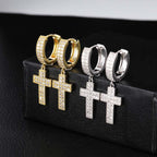 Moissanite Iced Double Rows Cross Earring in Gold