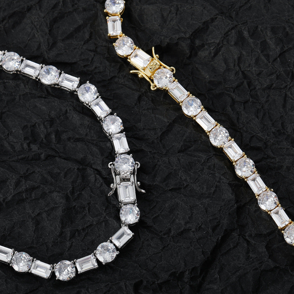 6mm Moissanite Square and Round Mixed Inlaid Tennis Chain