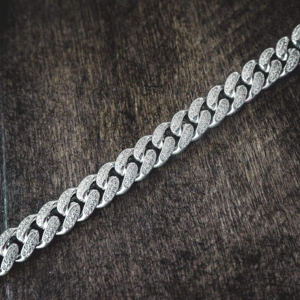 12mm Moissanite Diamond Cuban Chain In White Gold