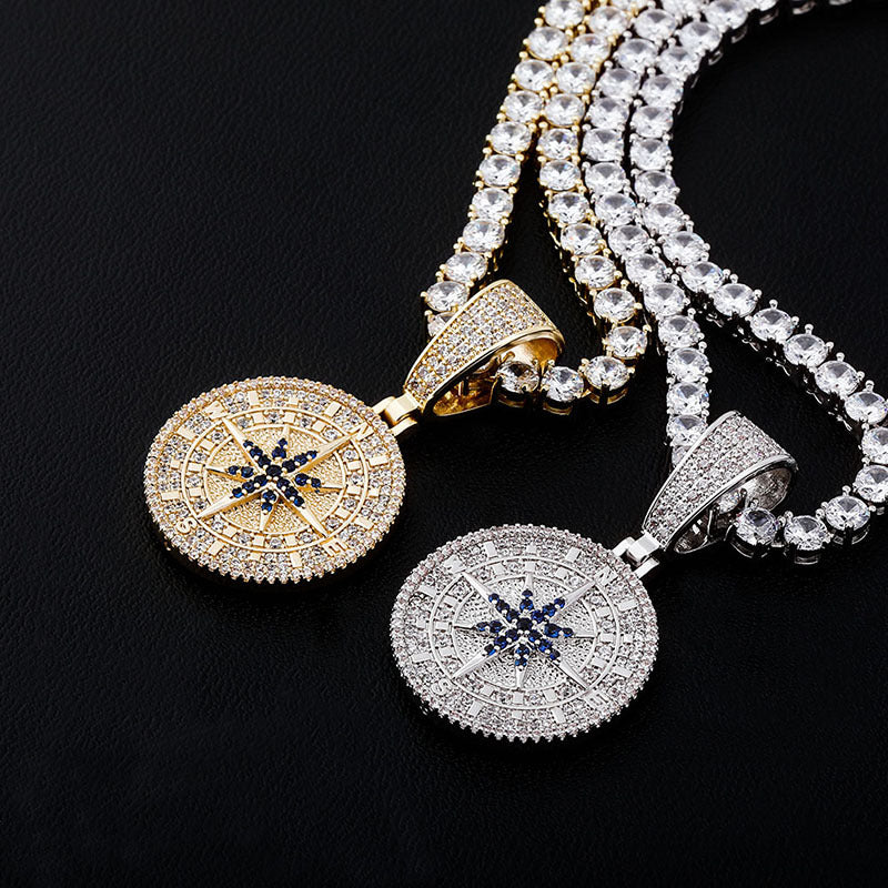 Ice Circle Cut Compass Compass Moissanite Pendant