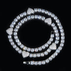 5mm Moissanite Heart and Iced Basketball Tennis Chain in White Gold