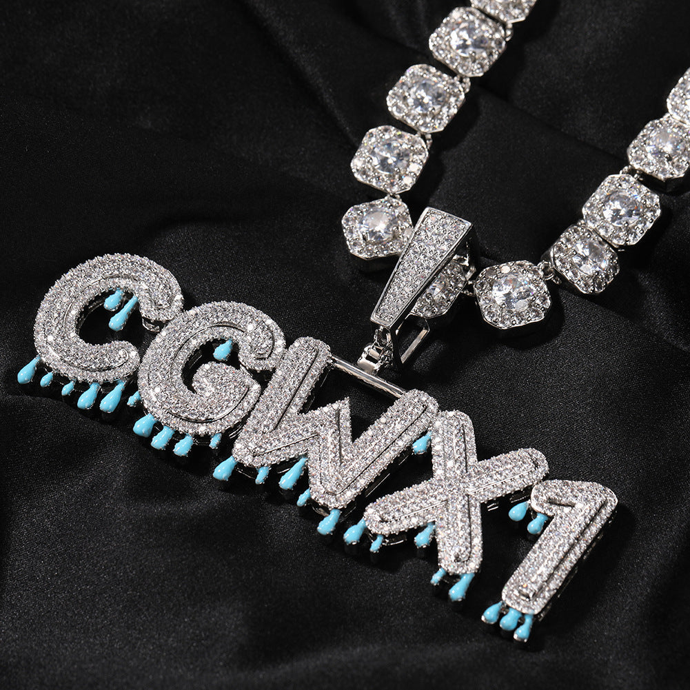 Ice Out Glow In The Dark Waterdrop Crown Alphabet Custom Moissanite Pendant