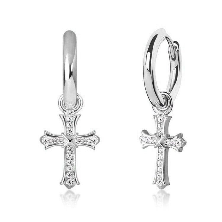 S925 & VVS Moissanite 14K Gold/White Gold Diamond Dangle Cross Mens Earrings (15mm)