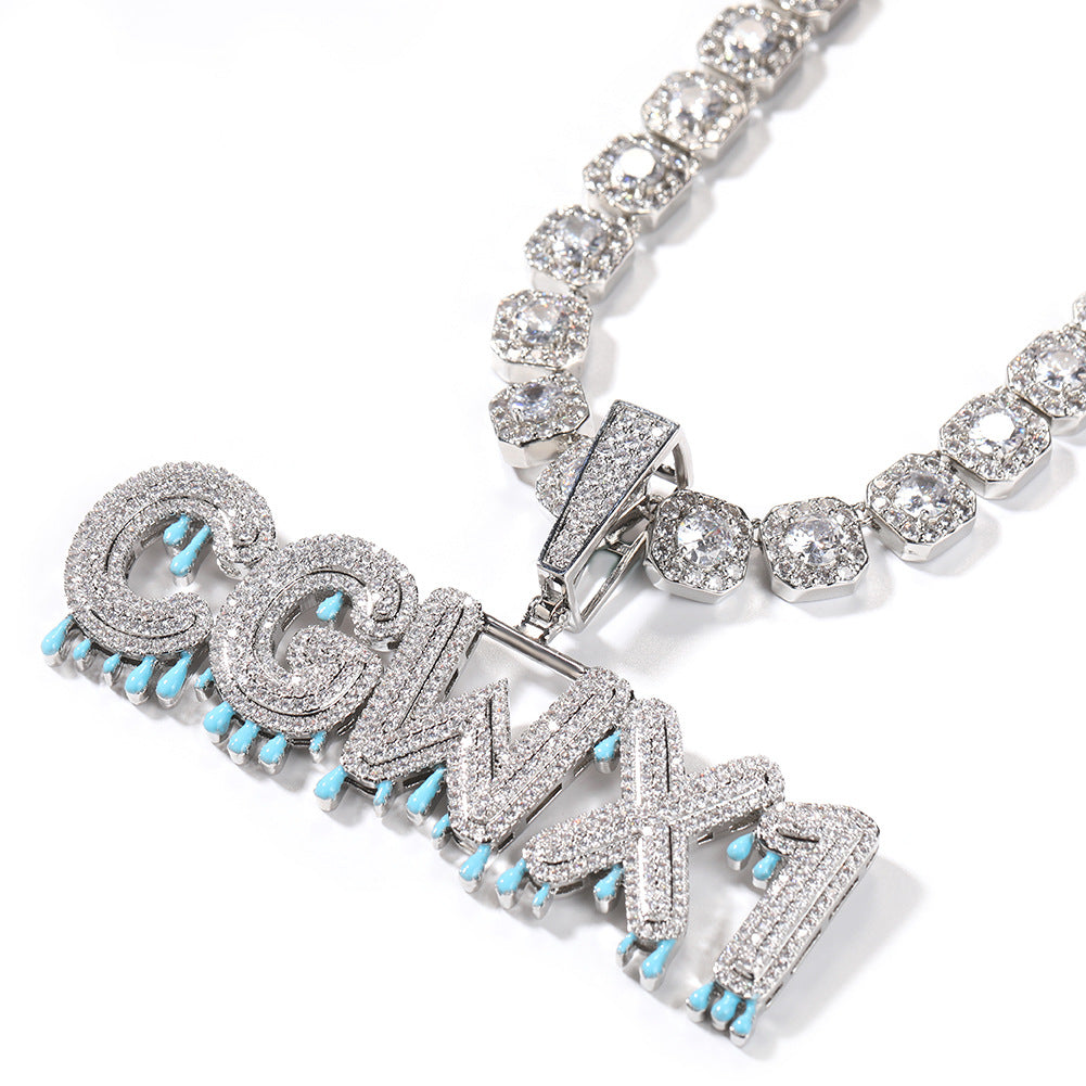 Ice Out Glow In The Dark Waterdrop Crown Alphabet Custom Moissanite Pendant