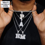 Baguette A to Z Initials Letters Moissanite Pendants in White Gold
