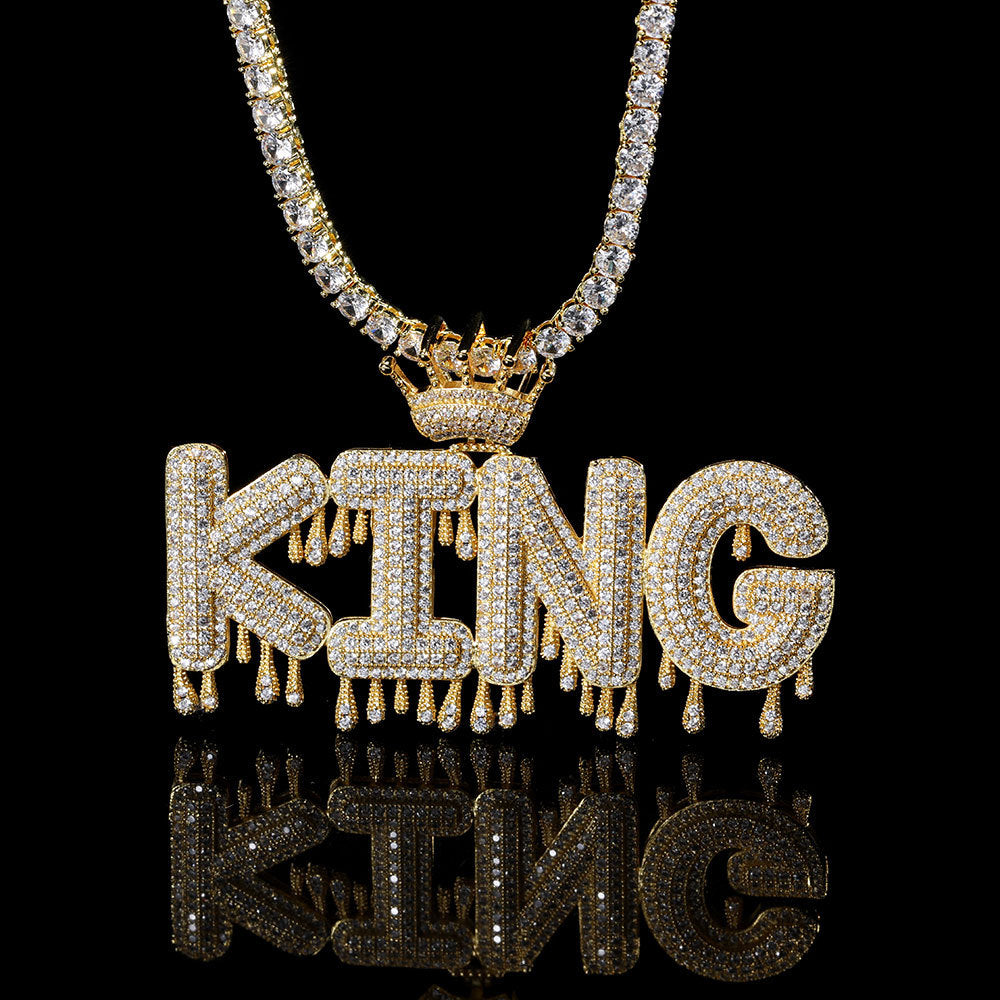 Ice Out Crown Water Drop Alphabet Custom Moissanite Pendant