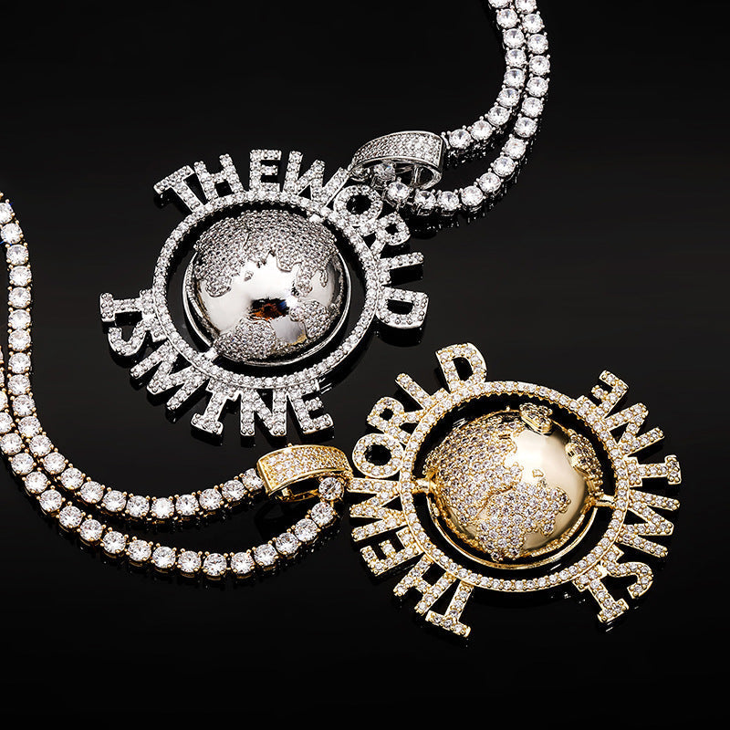 Moissanite Ice circle cut THE WORLD IS MY design pendant