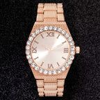 43mm Iced Round Cut Roman Numerals Men's Watch in Rose Gold