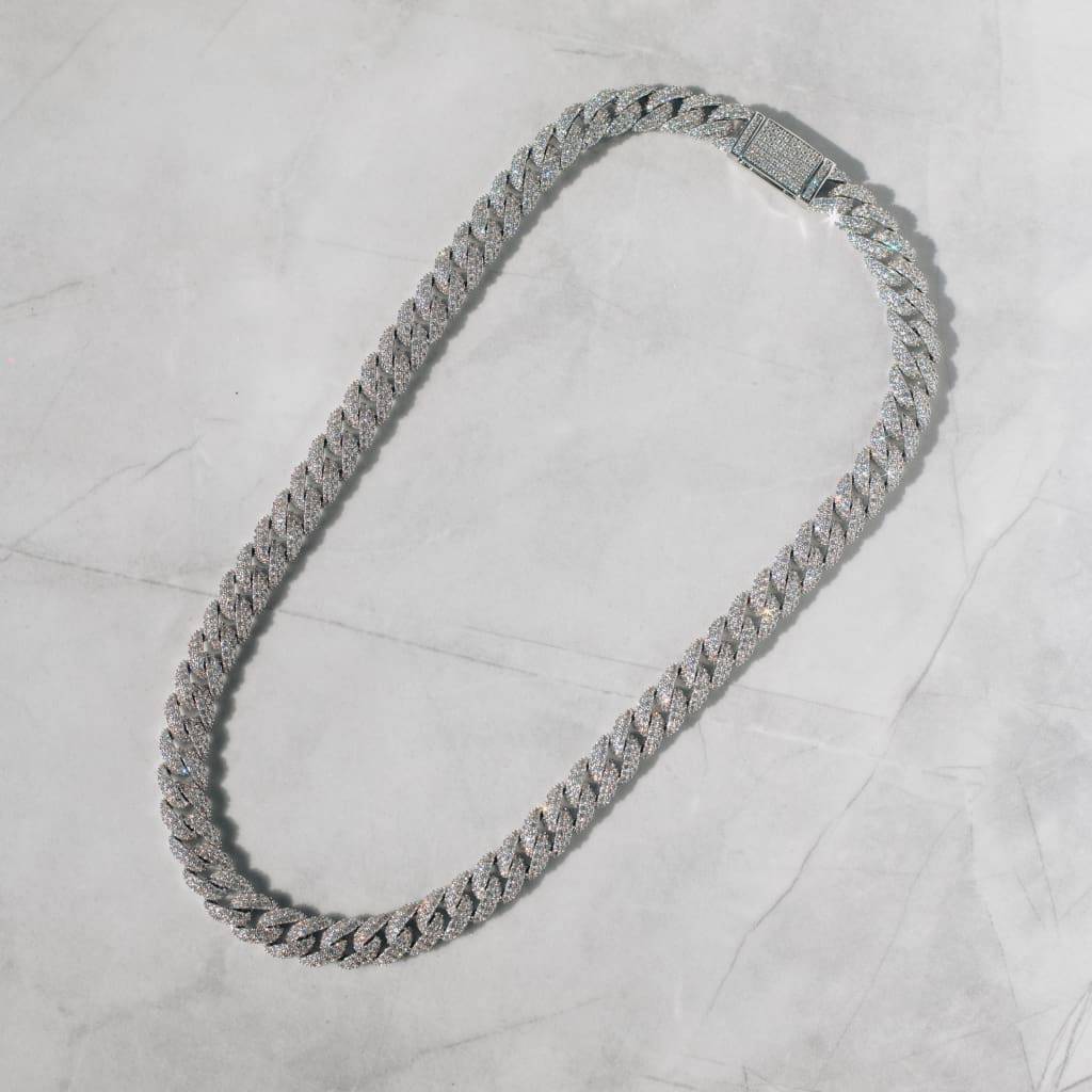 12mm Moissanite Diamond Cuban Chain In White Gold