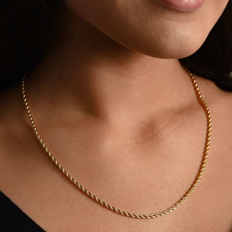 3mm 18K Gold Finish Rope Chain for Women