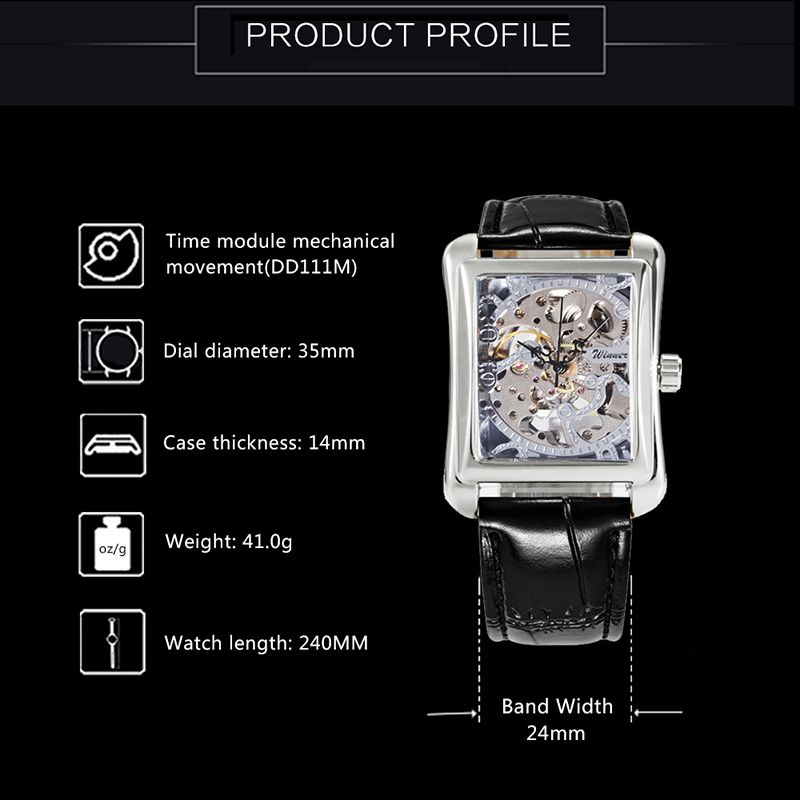 Skeleton Tonneau Mechanical Watch - Hand-Wind Movement