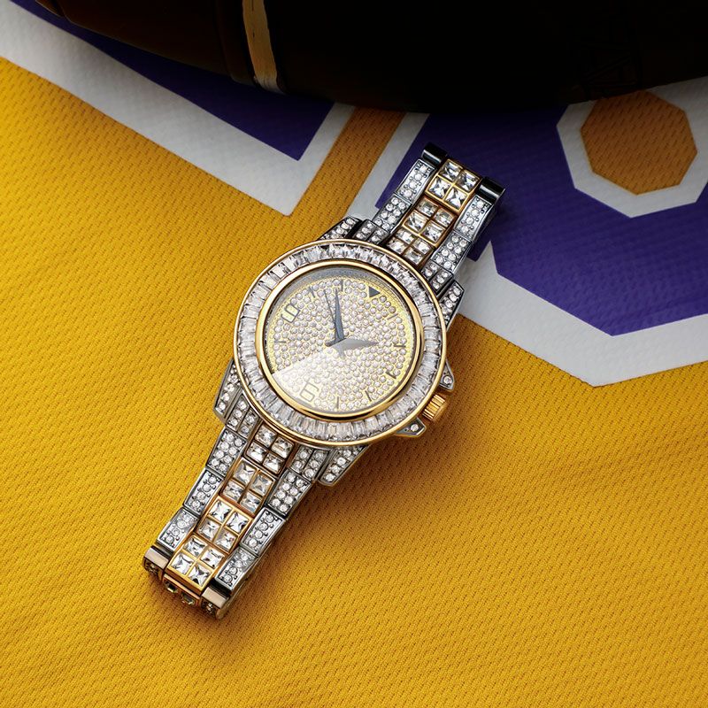 Iced Two-Tone Hip Hop Watch - 40.6mm Gold Dial