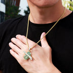 Iced Out Dollar Stack Wing Mens Moissanite Pendant Necklace in 14K Gold