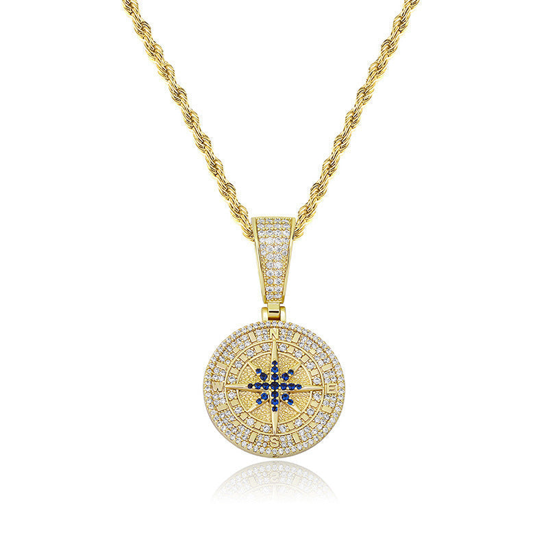 Ice Circle Cut Compass Compass Moissanite Pendant