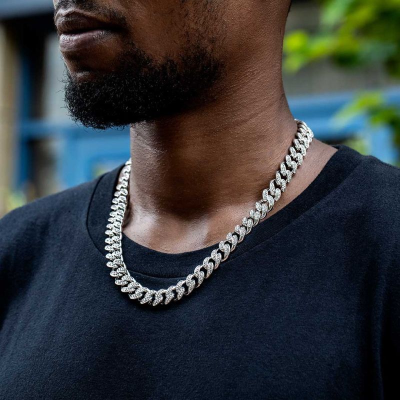 （special offer）12mm Iced Moissanite Miami Cuban Chain in White Gold