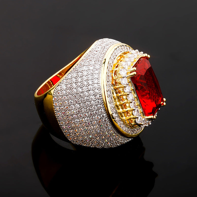 Ruby Moissanite Ice Out Hip Hop Ring