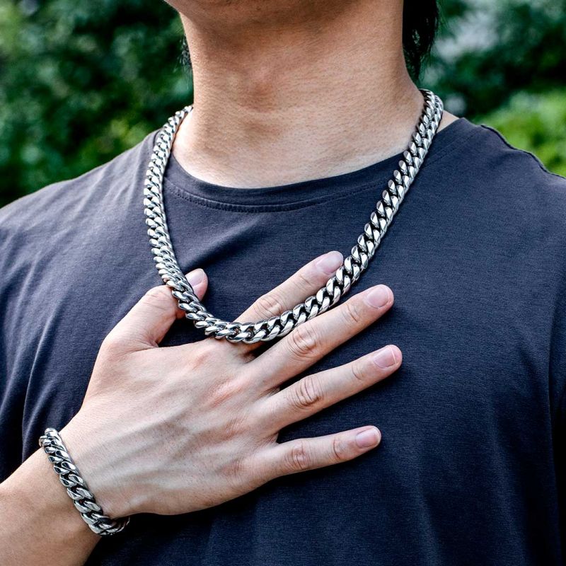 8~14mm Stainless Steel Cuban Bracelet in White Gold