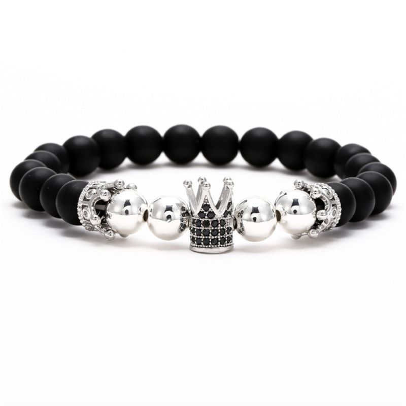 Black Frosted & Copper Beads Iced Crown Bracelet