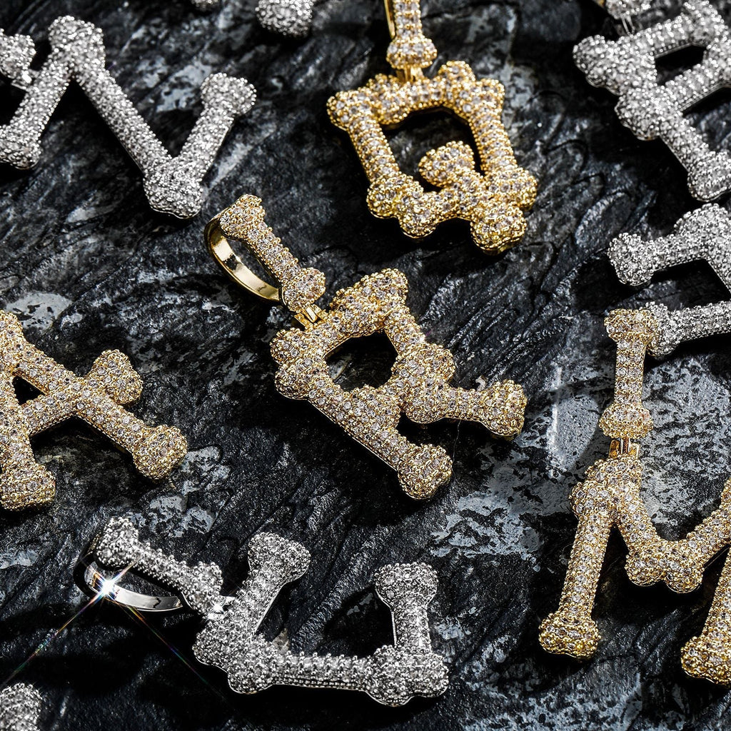 Ice Out Bones Stitching Letter Stitching Custom Moissanite Pendant