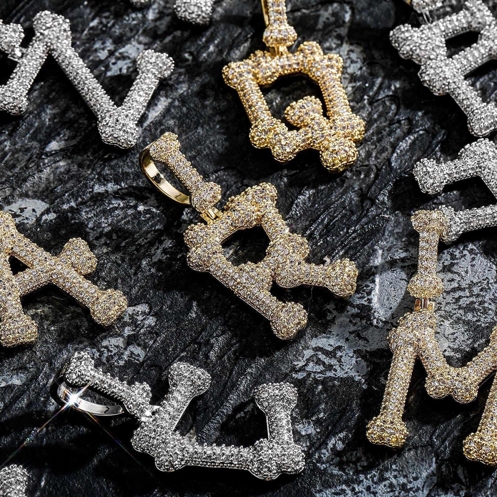 Ice Out Bones Stitching Letter Stitching Custom Moissanite Pendant
