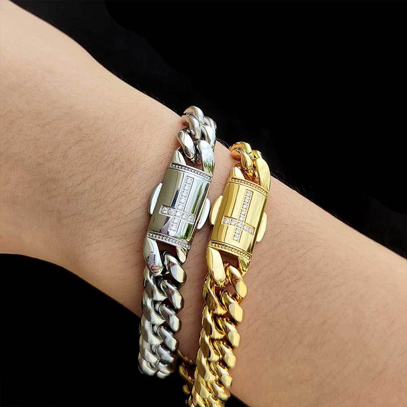 12mm Iced Cross Moissanite Cuban Bracelet