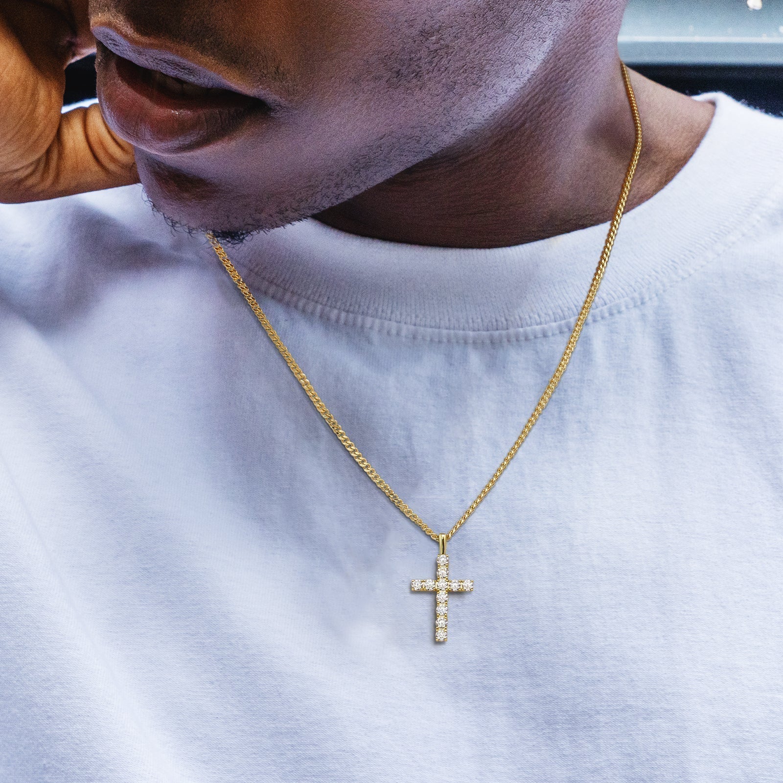 0.5 Carats VVS1 Moissanite Cross Pendant for Men 14K Gold/ White Gold