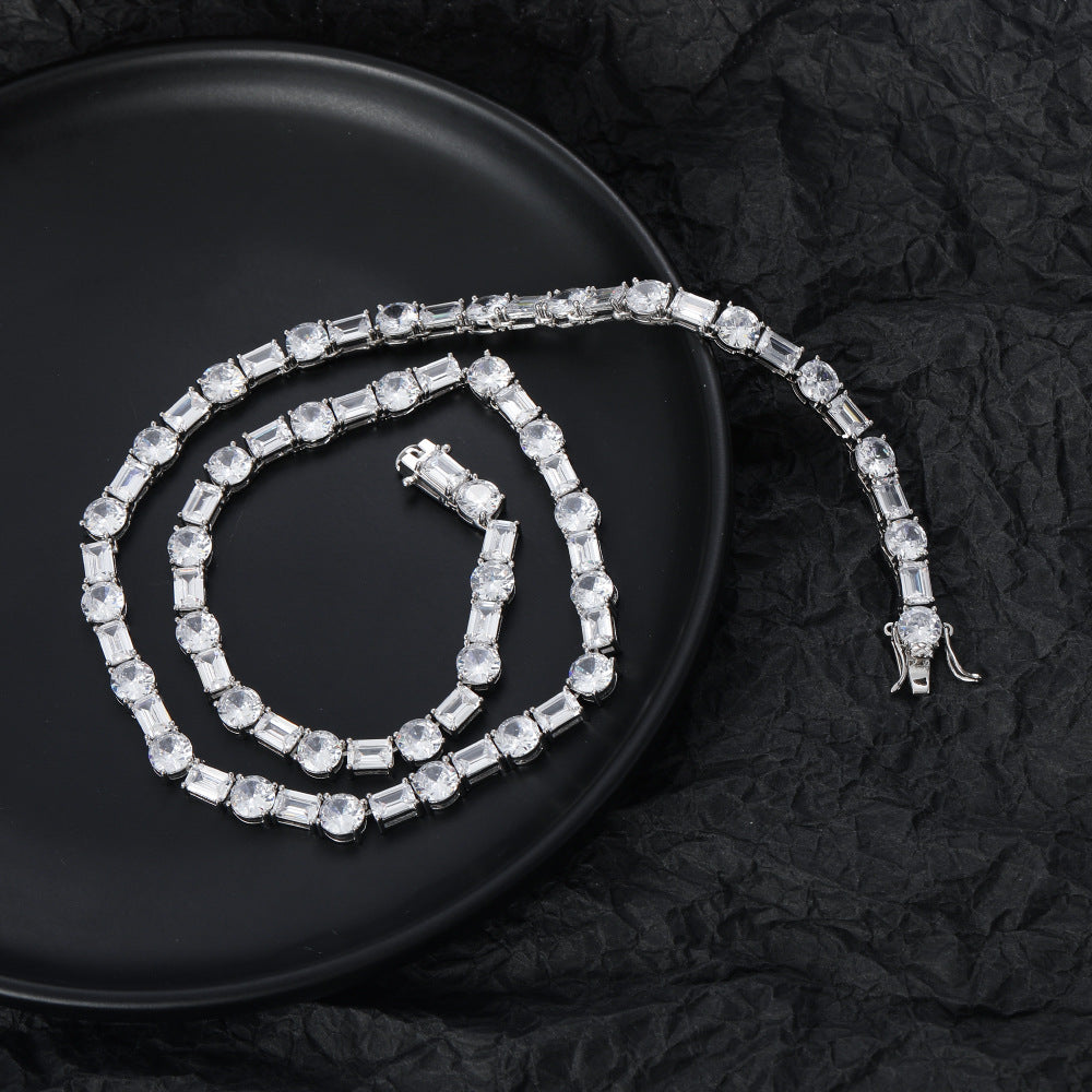 6mm Moissanite Square and Round Mixed Inlaid Tennis Chain