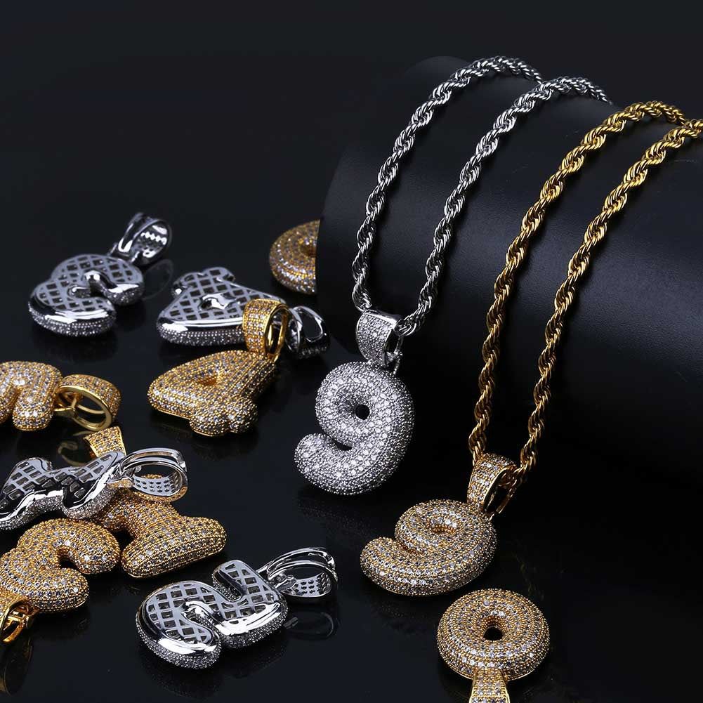Ice 0-9 Arabic Numerals Moissanite Pendant