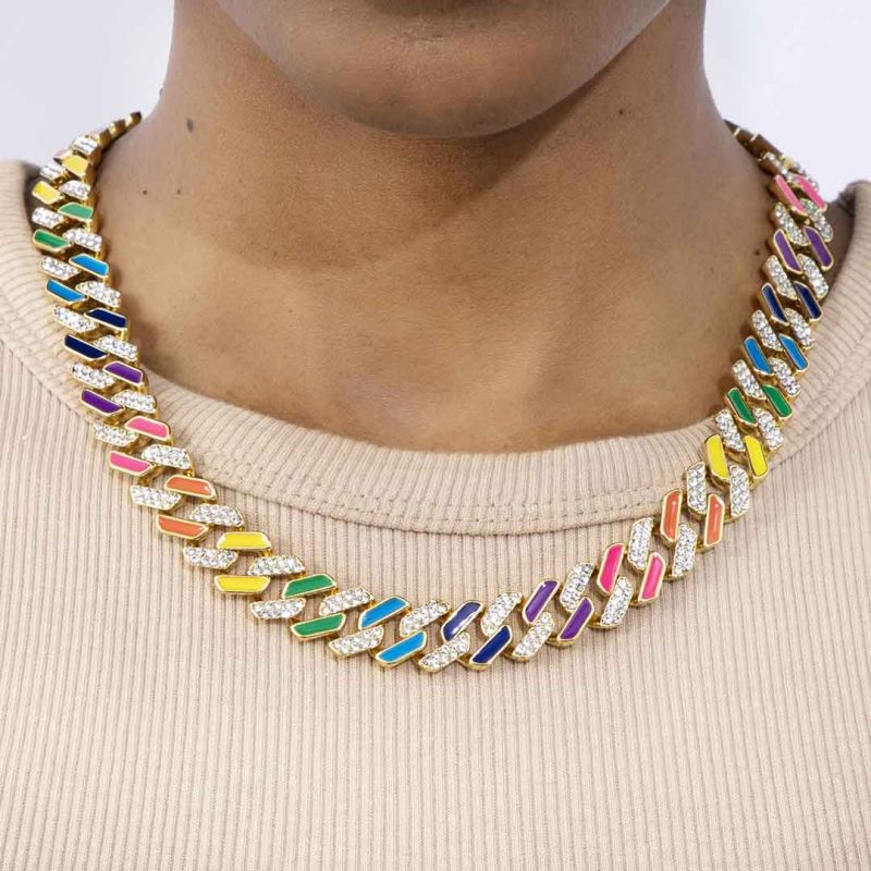 Women's 11mm Multi-Color Half-Iced Cuban Chain
